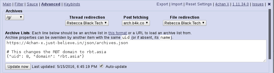 Archive List settings